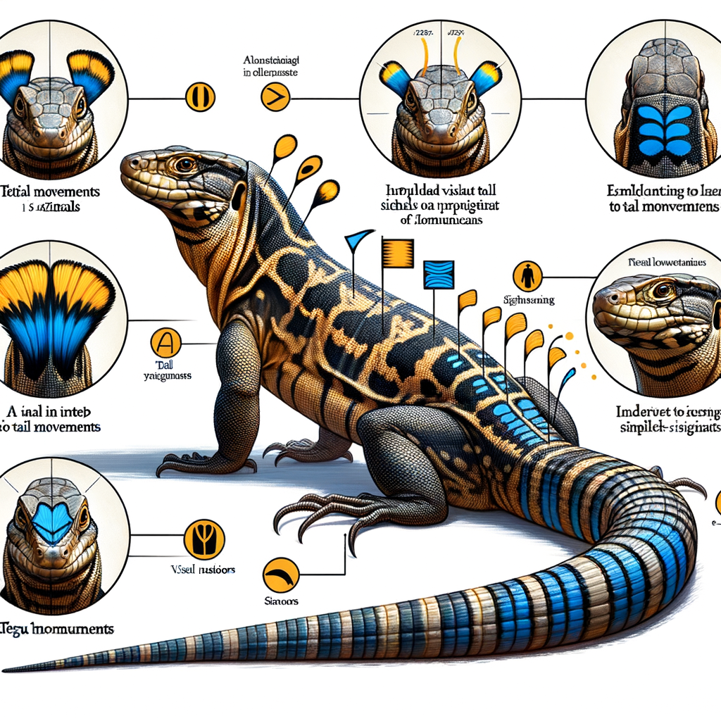 Visual guide to Tegu lizard behavior, highlighting Tegu tail signals and movements for better understanding of Tegu communication and body language.