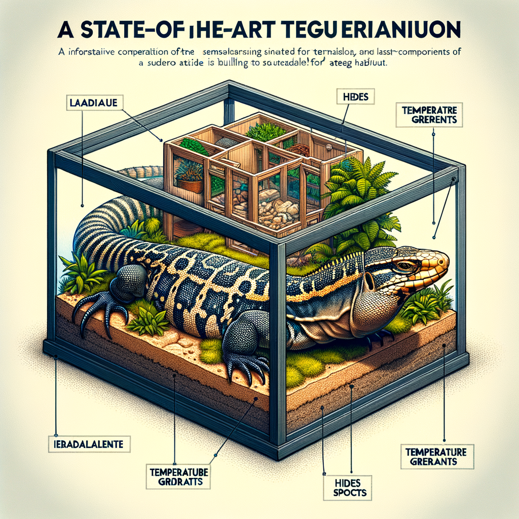 Comprehensive guide to DIY Tegu enclosure highlighting Tegu terrarium setup, custom Tegu enclosures design, and requirements for building suitable Tegu habitats, providing inspiration for tailored Tegu terrariums and Tegu enclosure ideas.
