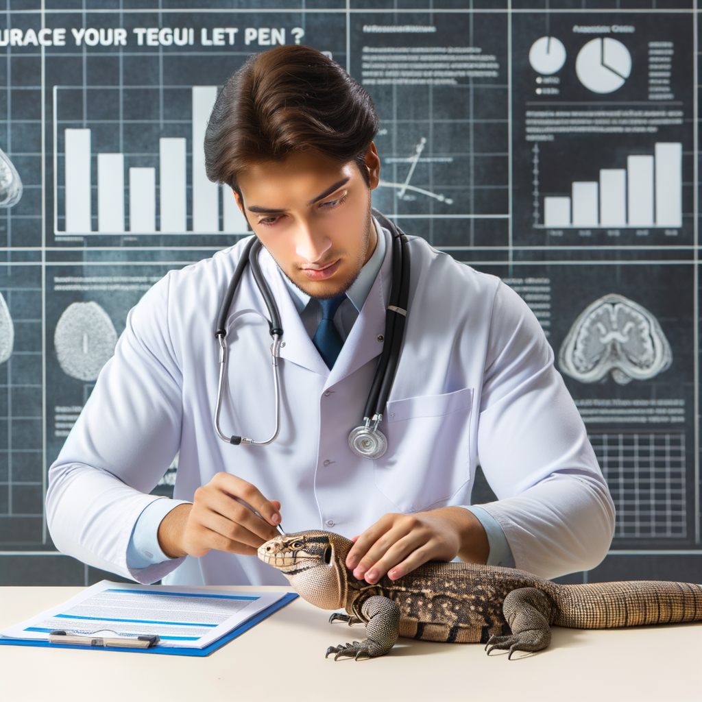 Veterinarian examining Tegu lizard in clinic, highlighting the benefits and cost of Tegu pet insurance, emphasizing on Tegu insurance coverage and exotic pet insurance for reptiles.