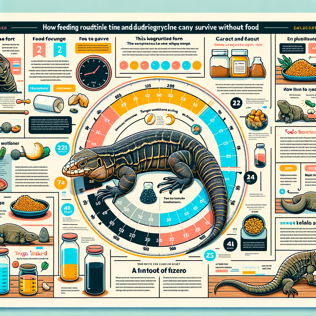 Infographic illustrating Tegu Lizard diet, feeding habits, survival timeline without food, care and nutrition guide, and effects of fasting and food deprivation on Tegu Lizard health.