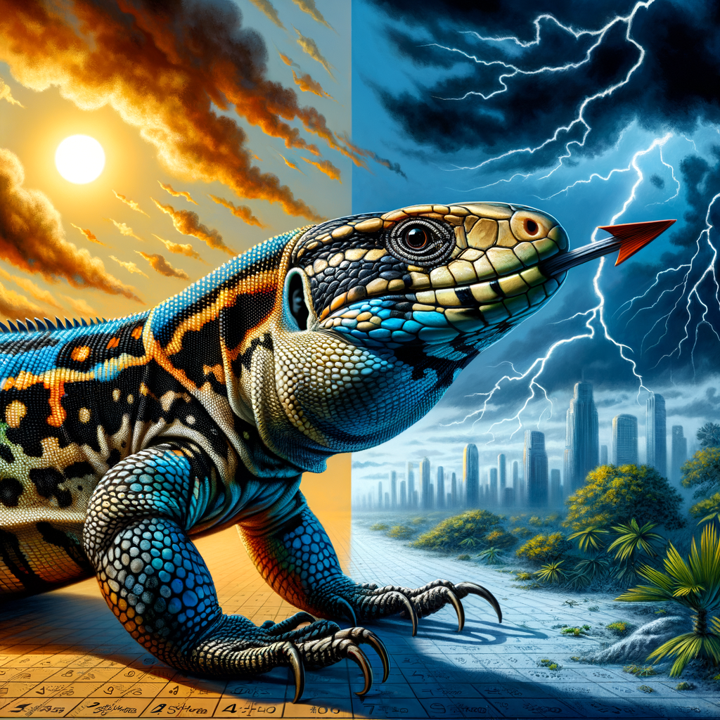Tegu Lizard adapting to climate change, showcasing the impact of global warming on reptile survival and behavior, highlighting Tegu Lizard's evolution and resilience in the climate crisis.