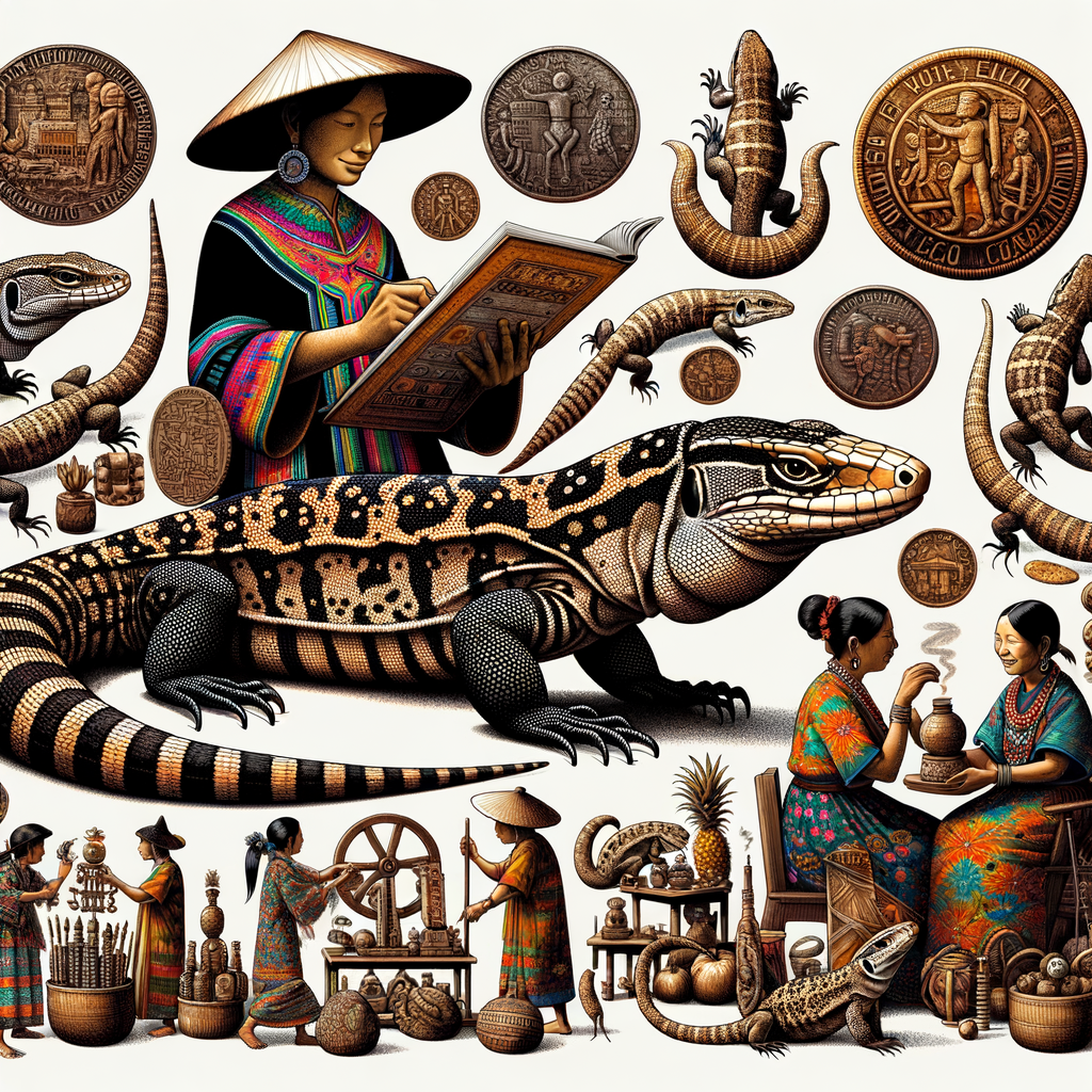 Vibrant illustration of Tegu Lizards, highlighting their historical significance, cultural importance, and symbolism in various traditions and cultures.